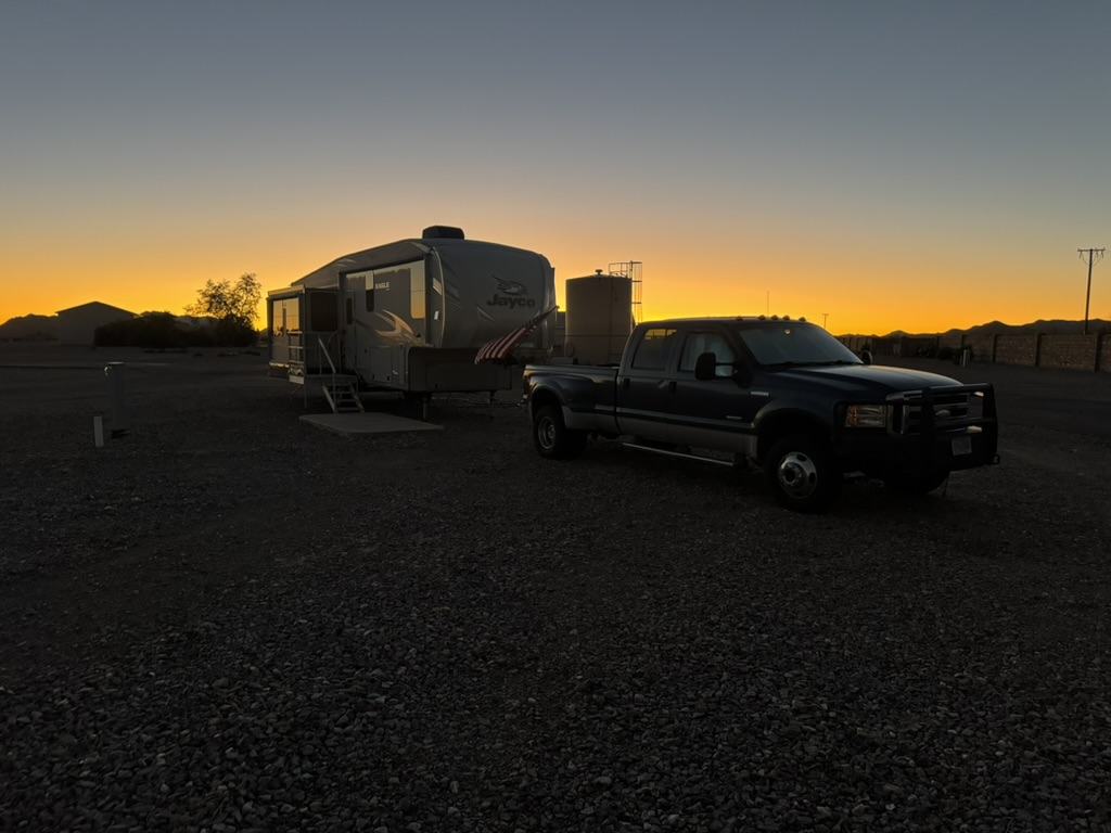 RV at Western Sky Airpark at sunset